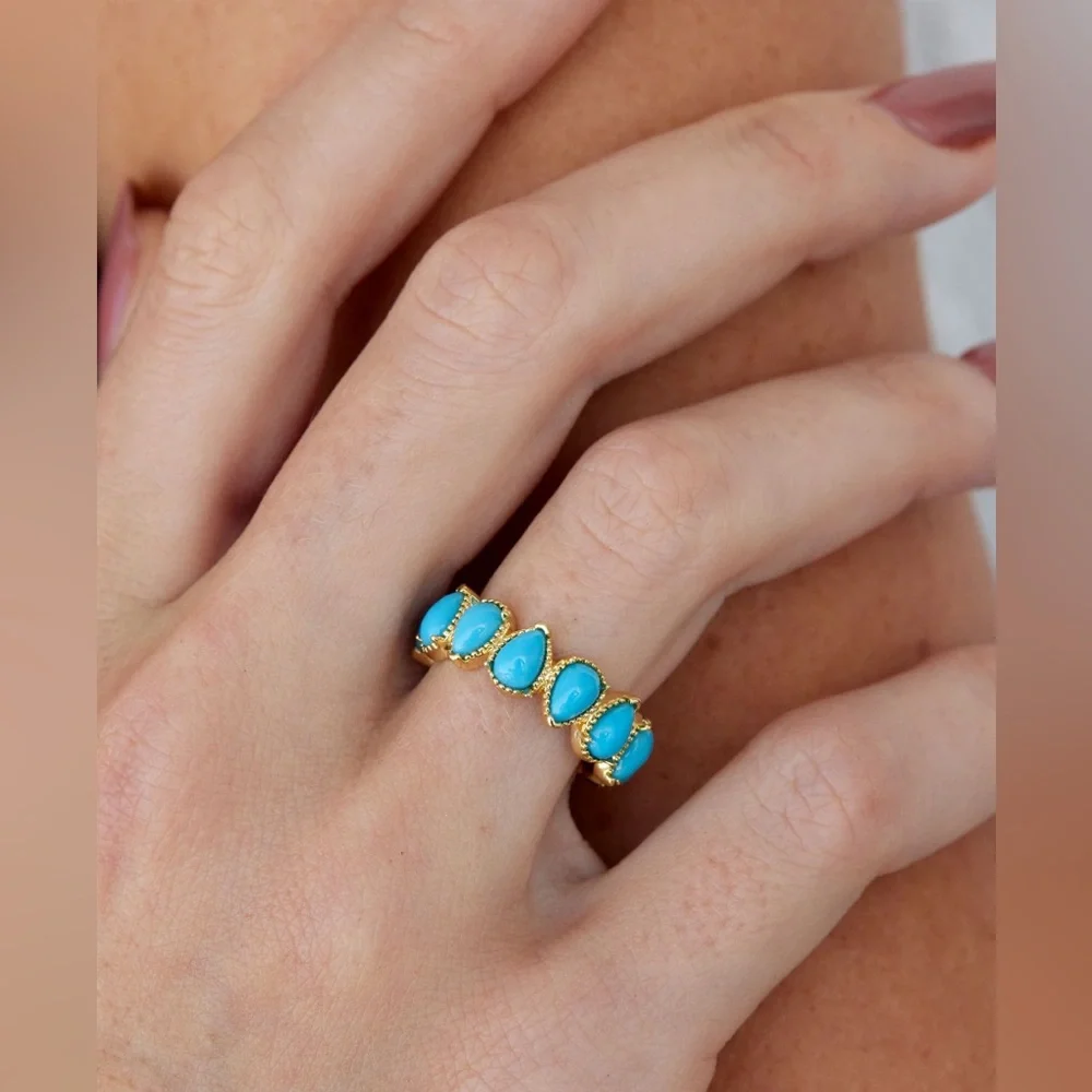 NWT Savvy Cie Jewels Simulated Turquoise Eternity Ring